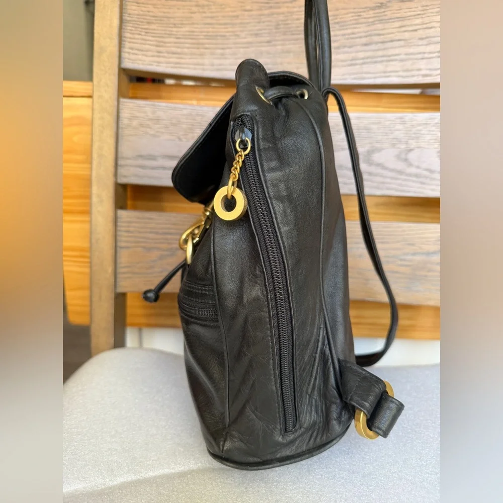 Perlina Black Leather Backpack